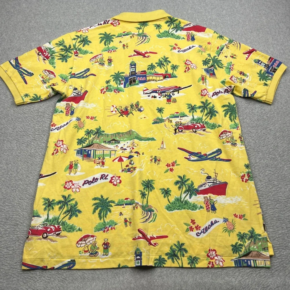 NEW Polo Ralph Lauren Shirt Mens XLT Yellow Hawaiian Tropical Aloha Bear Mesh